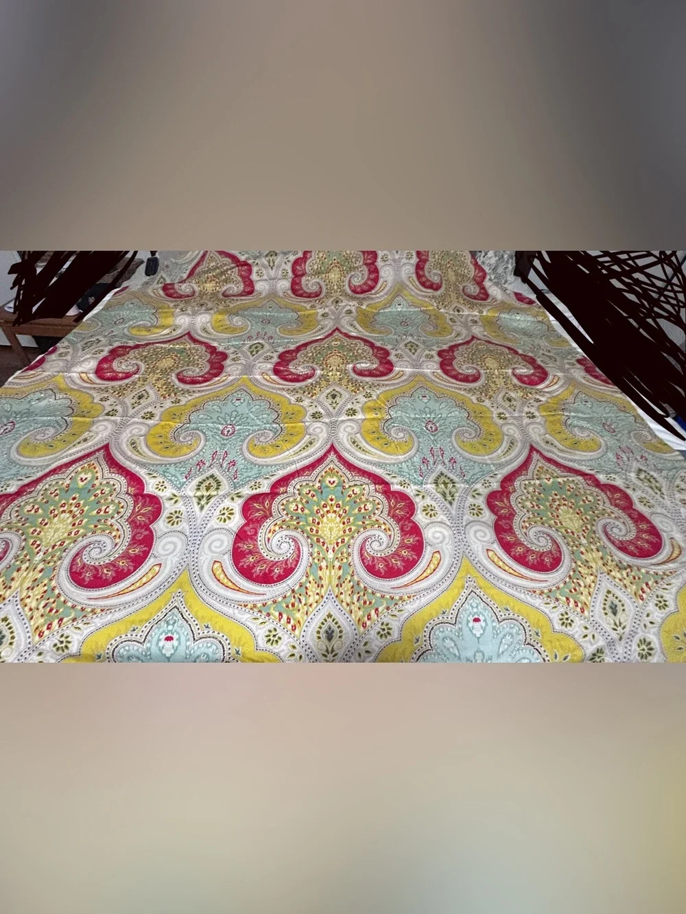 ECHO Jaipur Shower Curtain Boho Paisley Red Yellow Green Cotton Fabric
